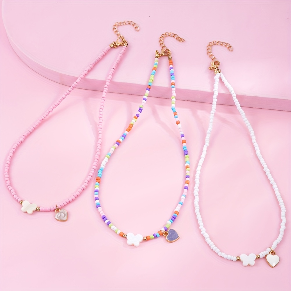 3pcs Qpeach Butterfly & Heart Pendant Box Chain Set